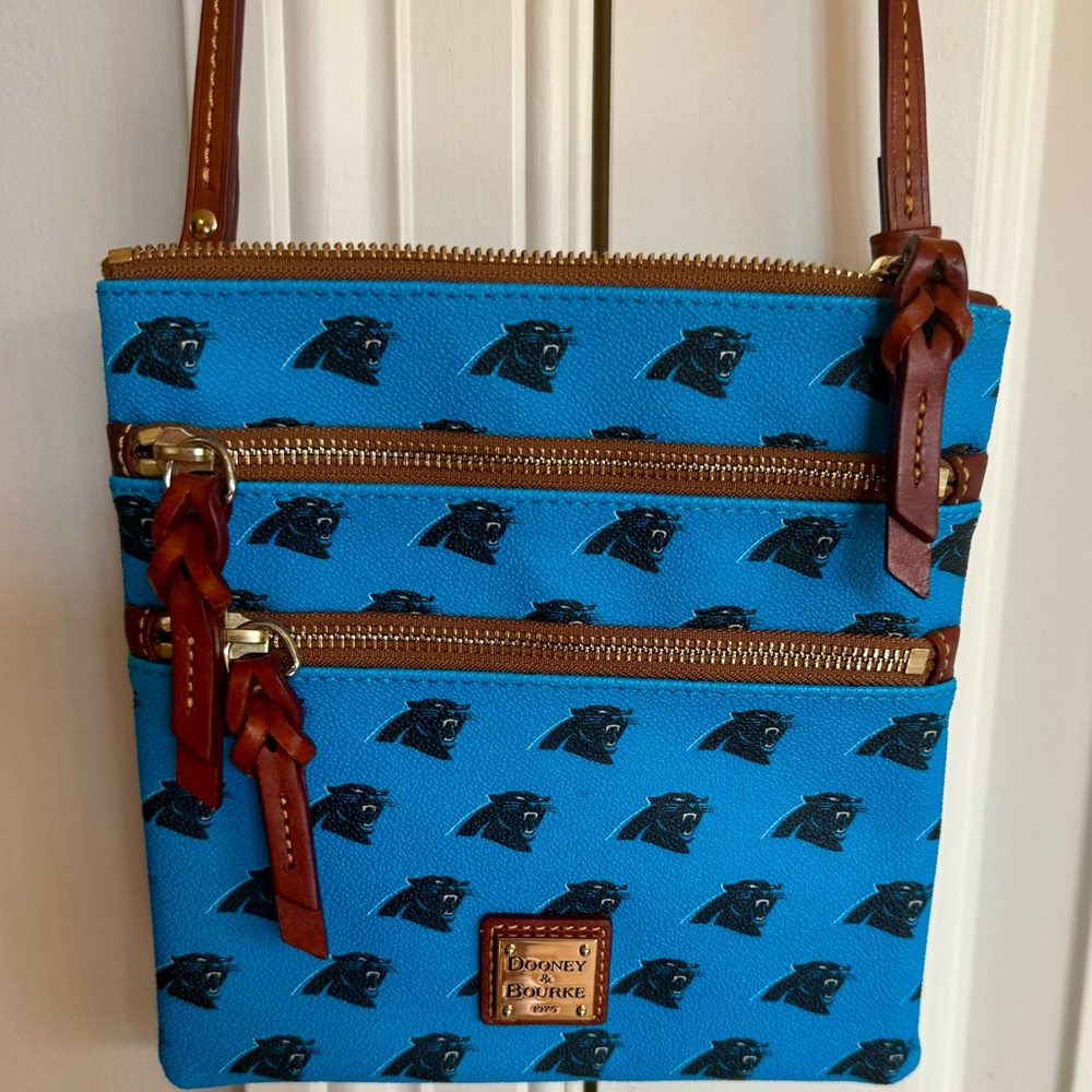 Carolina Panthers Dooney & Bourke Triple Zip Blue Black  and Brown Crossbody Bag